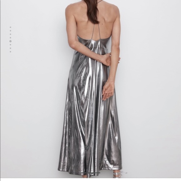Zara Metallic Slip Spaghetti Straps Dress NWT - Picture 5 of 11
